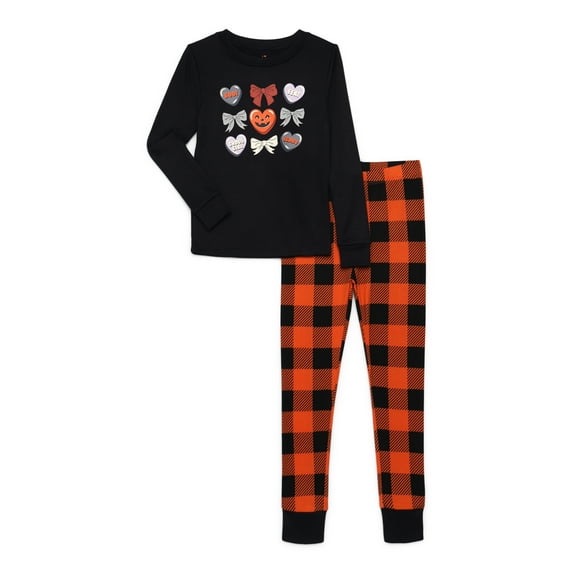 Way to Celebrate Girls Halloween Long Sleeve Top and Pants Tight Fit Pajama Set, 2-Piece, Sizes 4-10