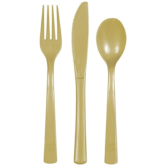Plastic Disposable Cutlery Set, Gold, 24 Pieces, by Way To Celebrate