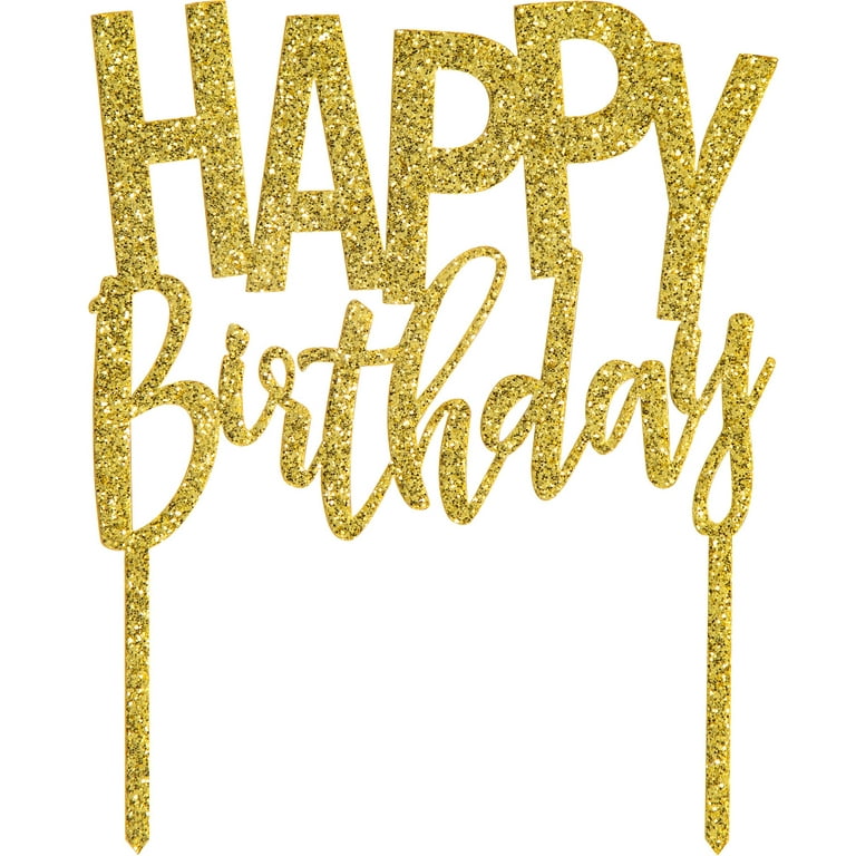 Way to Celebrate Gold Glitter Happy Birthday Cake Topper, 4.5 x 5.5, 1 Ct