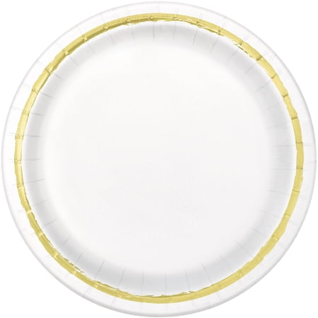 Way to Celebrate! Gold Painted Stripes Paper Dessert Plates, 7in, 10ct