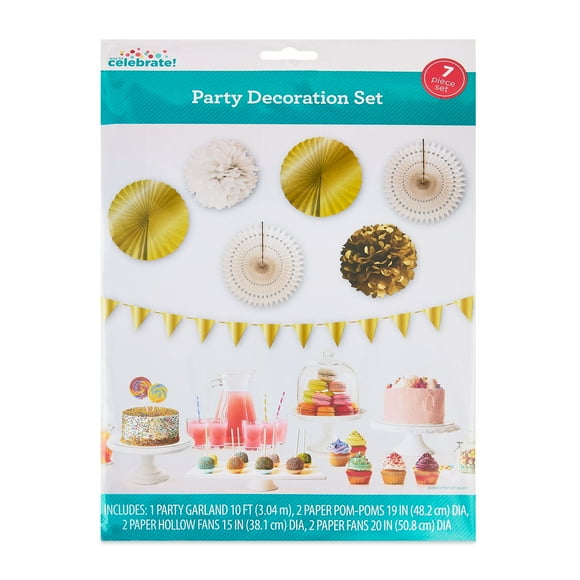 Gold Paper Party Decorations Set, 7 Pieces, by Way To Celebrate