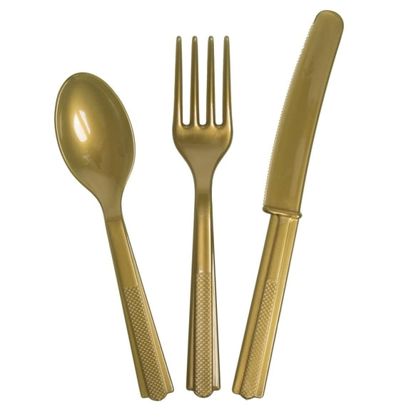 Way to Celebrate! Gold Plastic Cutlery Set for 8, 24pcs