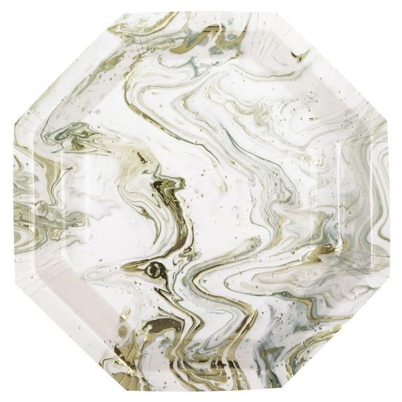 Disposable Marble Paper Dessert Plates, 8.25in, Gold and Silver, 10 Count, by Way To Celebrate