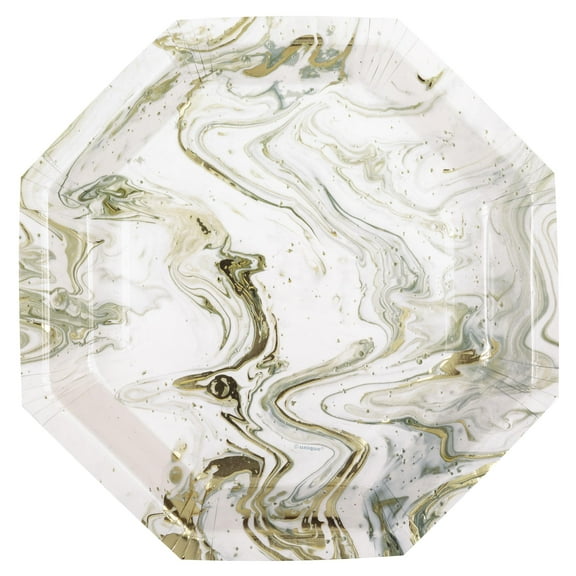 Disposable Marble Paper Dessert Plates, 8.25in, Gold and Silver, 10 Count, by Way To Celebrate