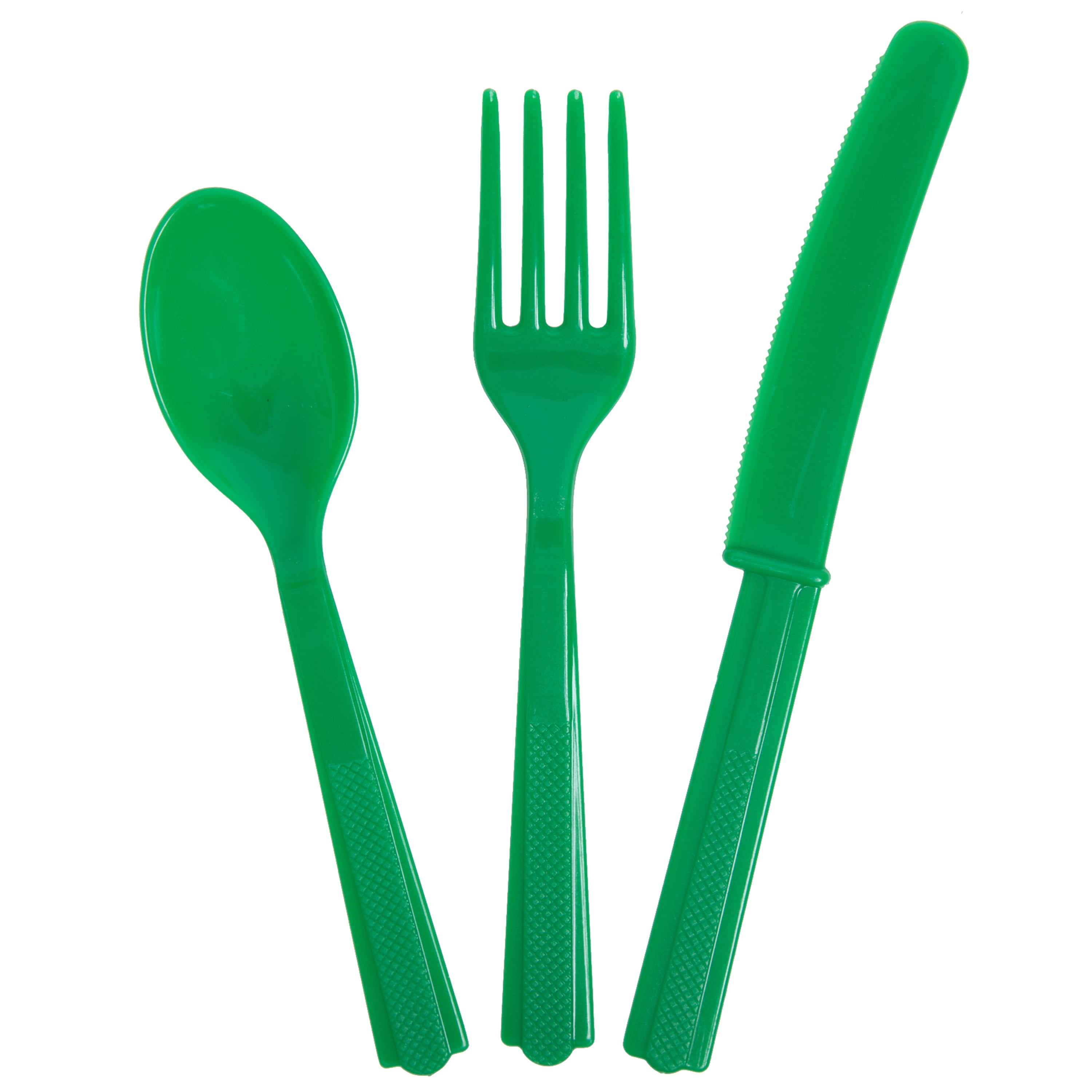 Basicwise Green Reusable Cutlery Set of 4 Plastic Plates, Spoons, Forks and Knives for Baby and Toddlers