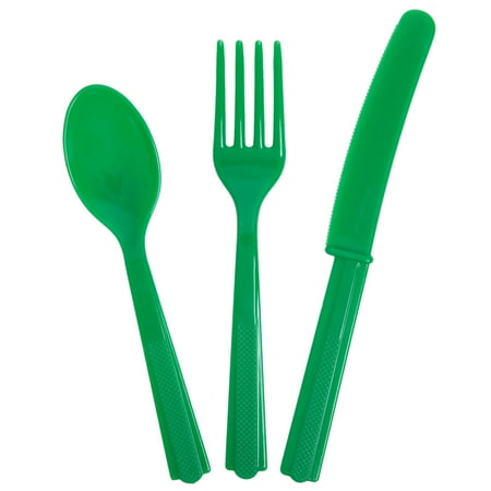 Disposable Plastic Cutlery Set, Green, 24 Pieces, by Way To Celebrate