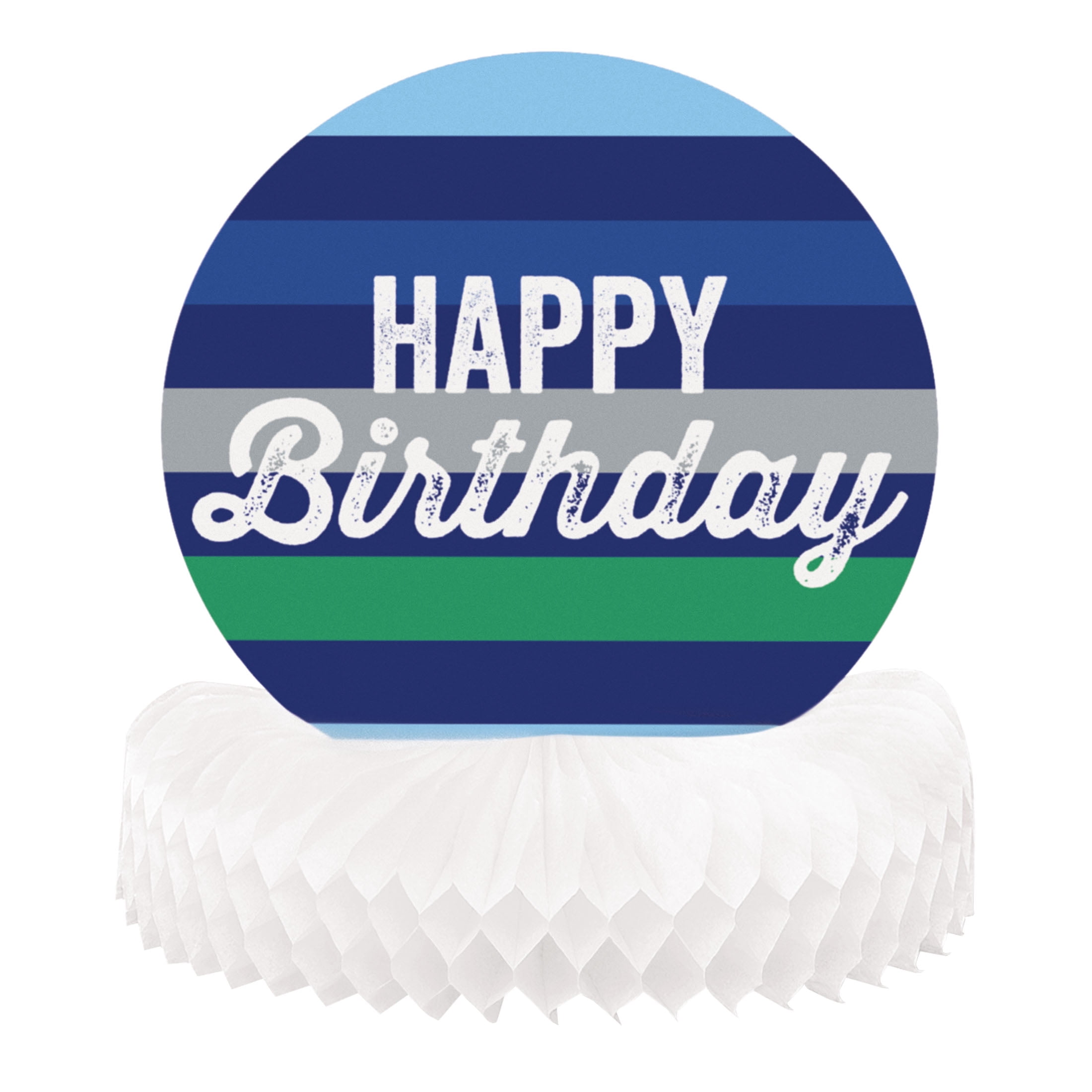 Way to Celebrate! Green & Blue Stripes Birthday Centerpiece, 6in