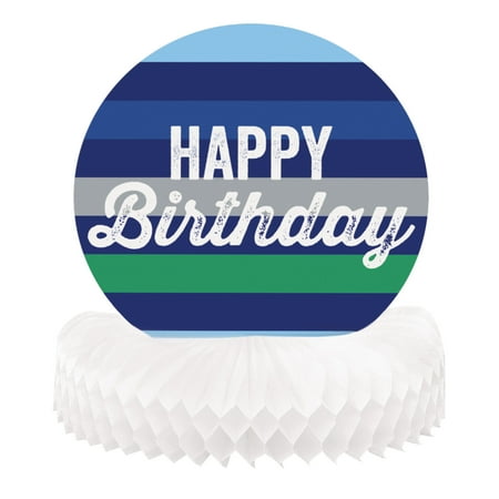 Way to Celebrate! Green & Blue Stripes Birthday Centerpiece, 6in