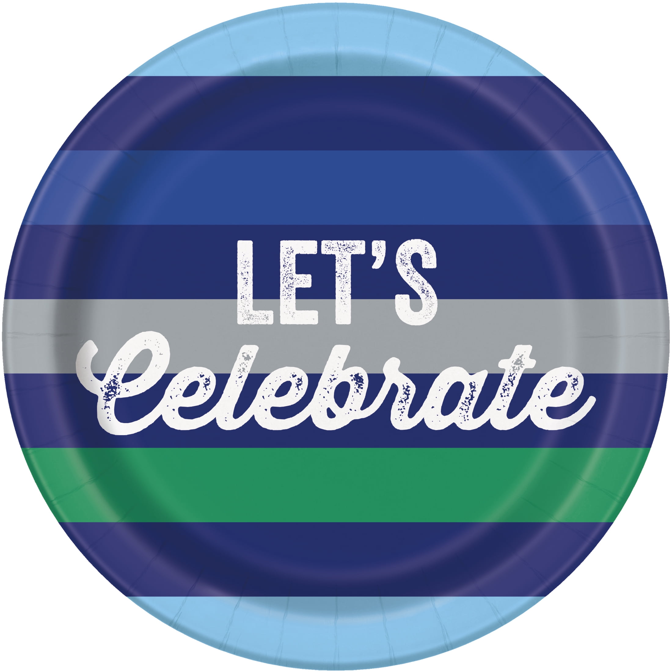 Way to Celebrate! Green & Blue Stripes Birthday Paper Dessert Plates