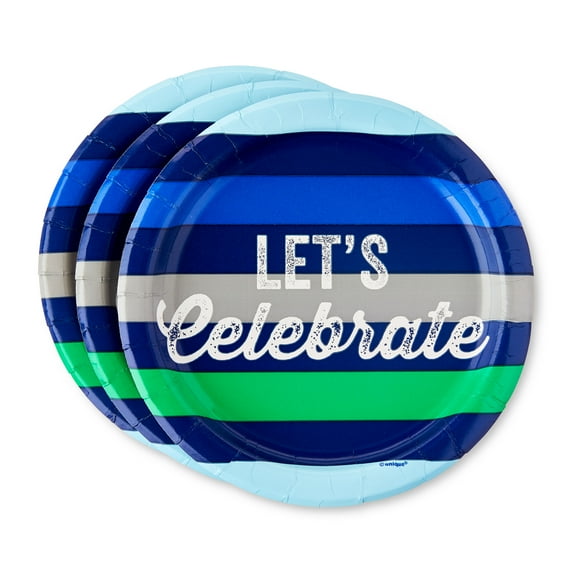 Stripe Let's Celebrate Disposable Paper Plates, 7", Blue/Green, 10 Count, by Way To Celebrate