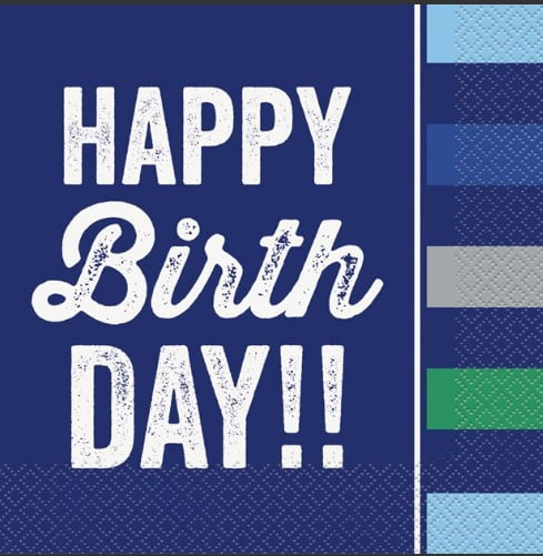 6.5" x 6.5" Disposable Green/Blue Stripes Happy Birthday Paper Napkins, 20 Count, by Way To Celebrate