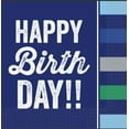 thumbnail image 1 of 6.5" x 6.5" Disposable Green/Blue Stripes Happy Birthday Paper Napkins, 20 Pieces, by Way To Celebrate, 1 of 6