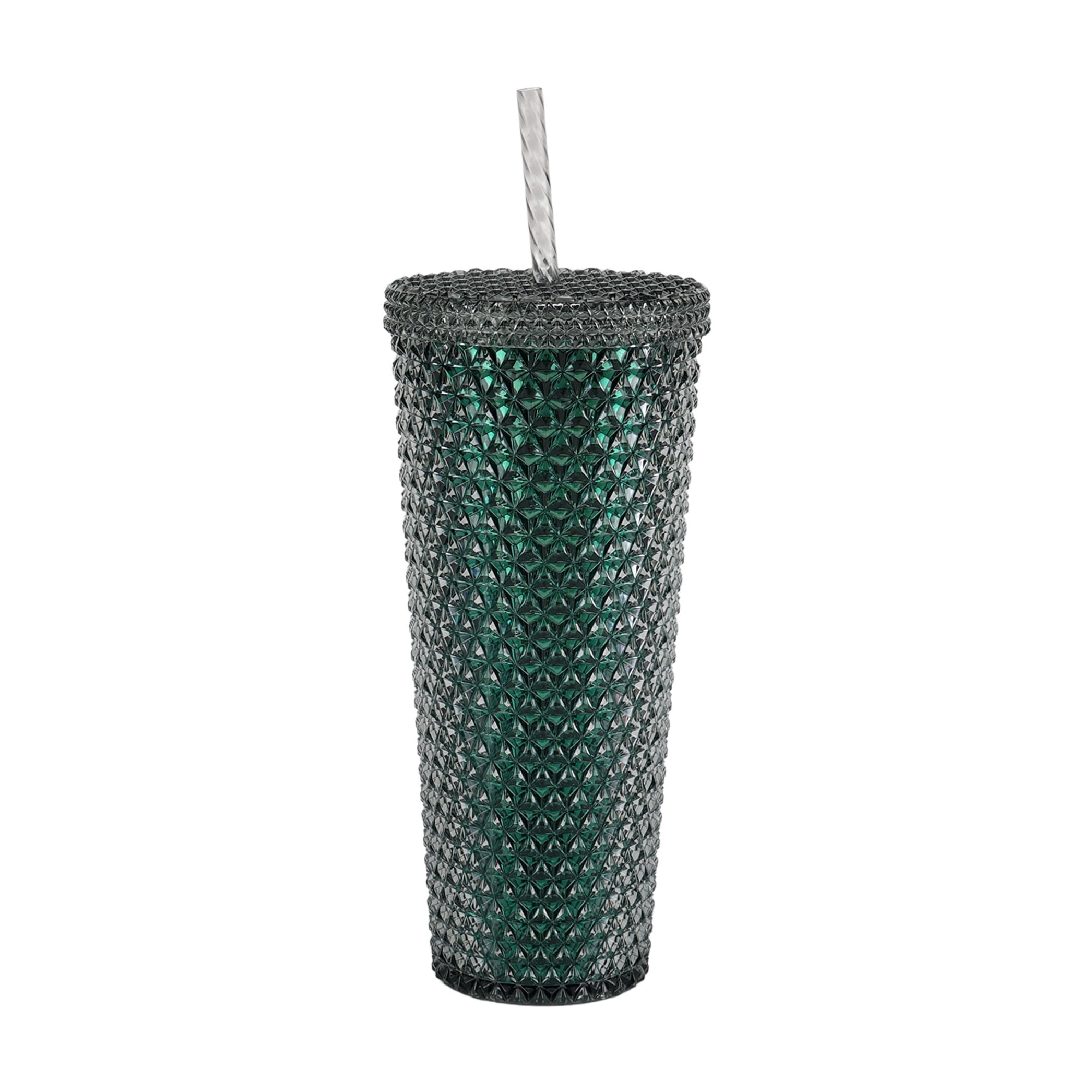 Way to Celebrate Halloween 26 oz Plastic Double Wall Insulated Iridescent Textured Tumbler with Straw and Handle, Black, Green Foil