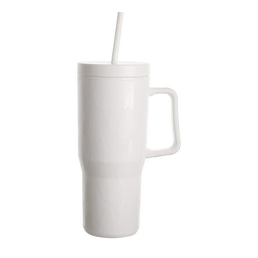 Way to Celebrate Halloween 30 oz Plastic Double Wall Insulated Embossed Ghost Tumbler with Straw and Handle, White