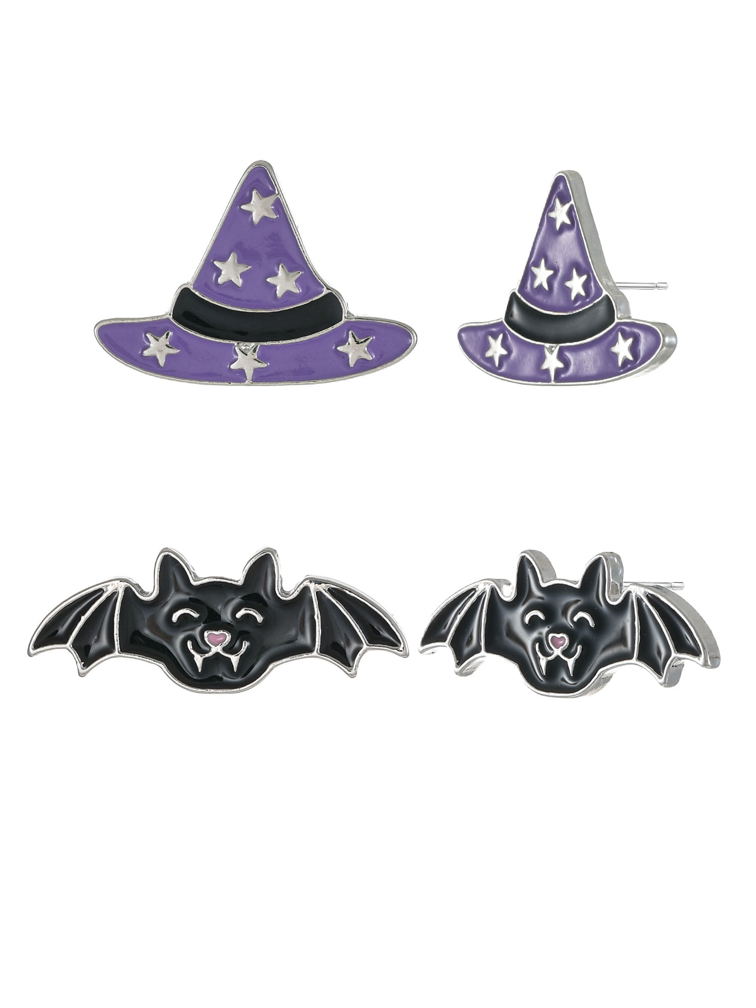 Way to Celebrate Bat & Witch Hat Halloween Stud Earrings, 2 Pairs