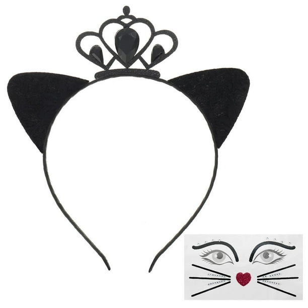 Way to Celebrate Halloween Black Cat Ear Headband with Temporary Tattoo