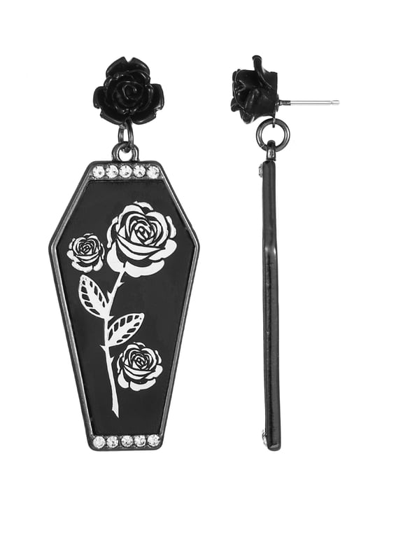 Floral Coffin Black Halloween Earrings, 1 Pair