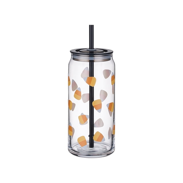 Way to Celebrate Halloween Candy Corn Glass Can Sipper Tumbler, 20 oz ...