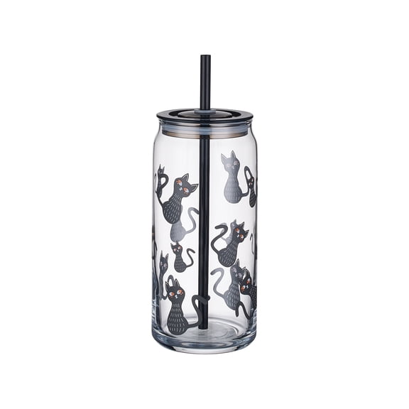 Way to Celebrate Halloween Cat Glass Can Sipper Tumbler, 20 oz
