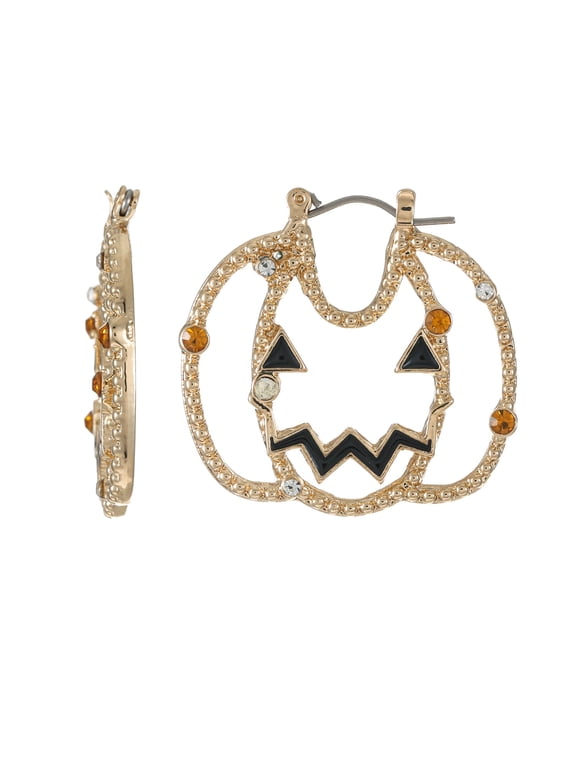 Crystal Jack-O-Lantern Halloween Snap Hoops, 1 Pair