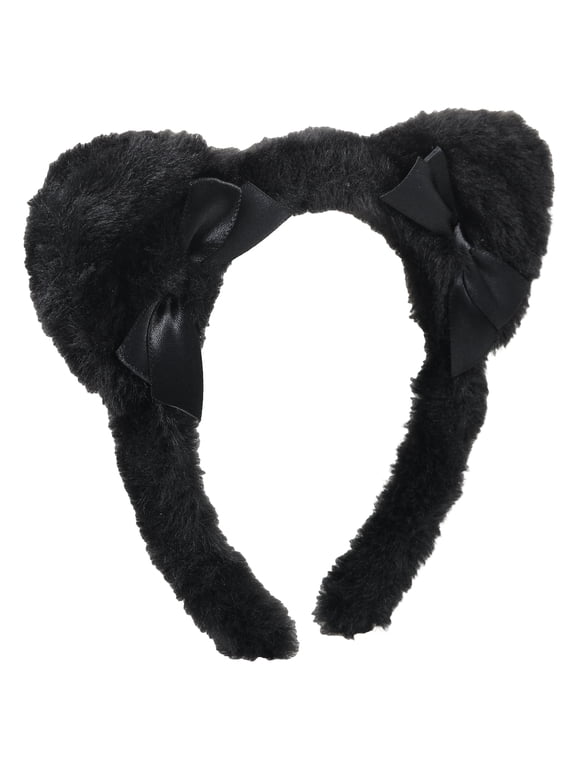 Fuzzy Black Cat Ears Halloween Headband, 1 Piece