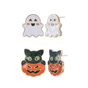 Way to Celebrate Ghost & Kitten Halloween Stud Earrings, 2 Pairs