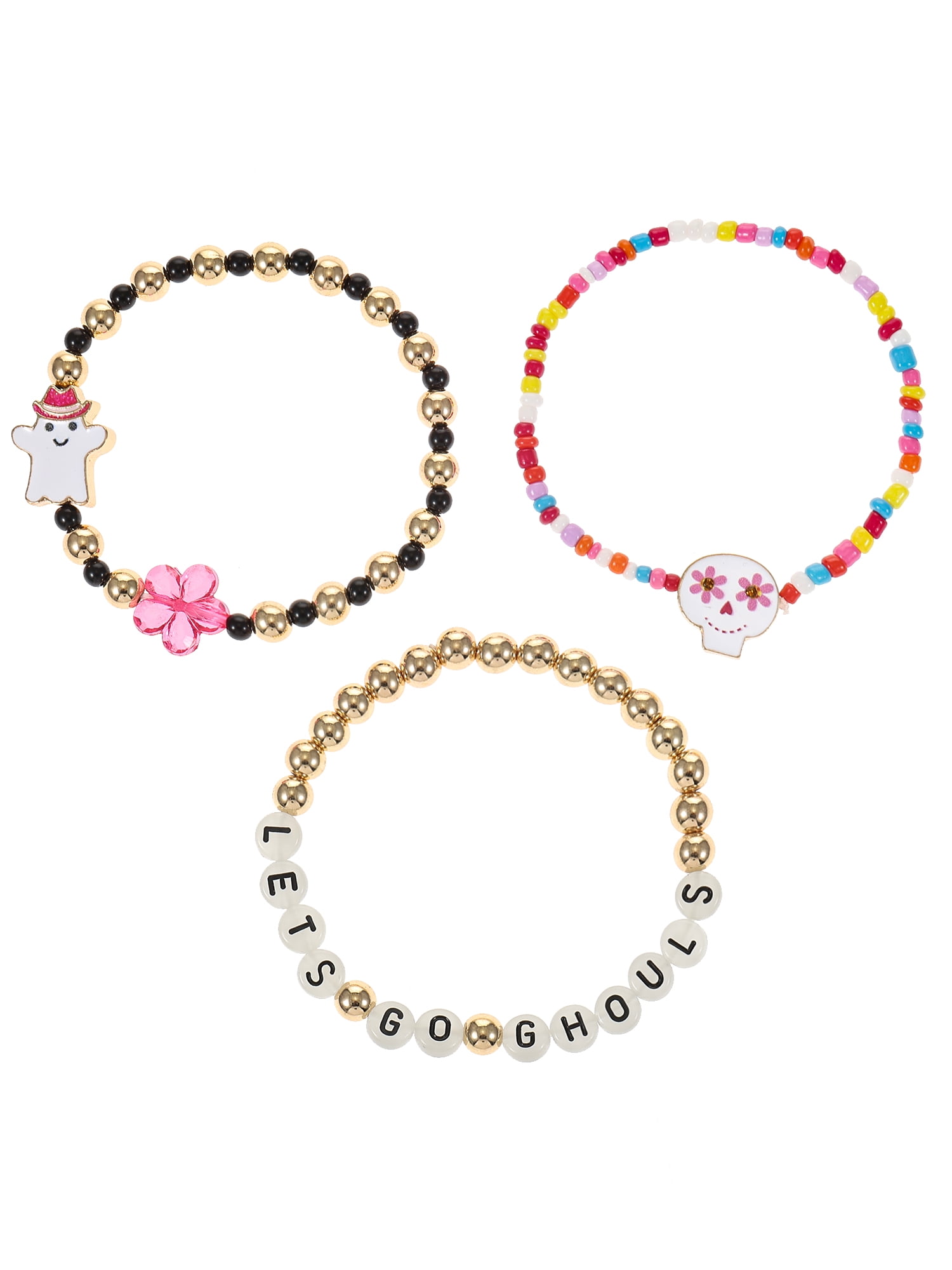 Way to Celebrate Halloween "Go Ghouls" Beaded Stretch Bracelet Set, 3 Pieces