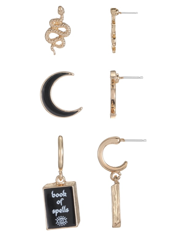 Enchanted Halloween Gold Earring Set, 3 Pairs