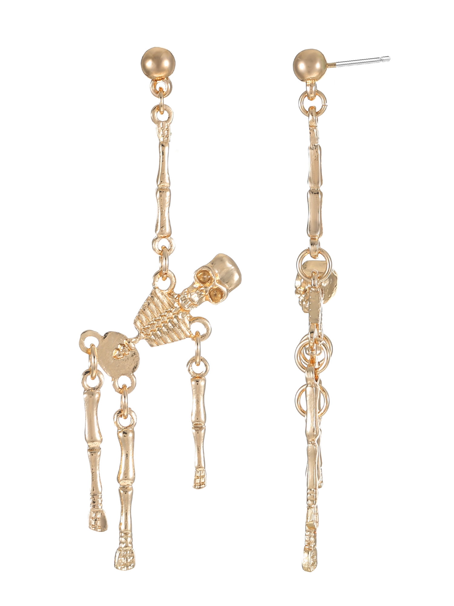 Way to Celebrate Skeleton Gold Halloween Dangle Earrings, 1 Pair