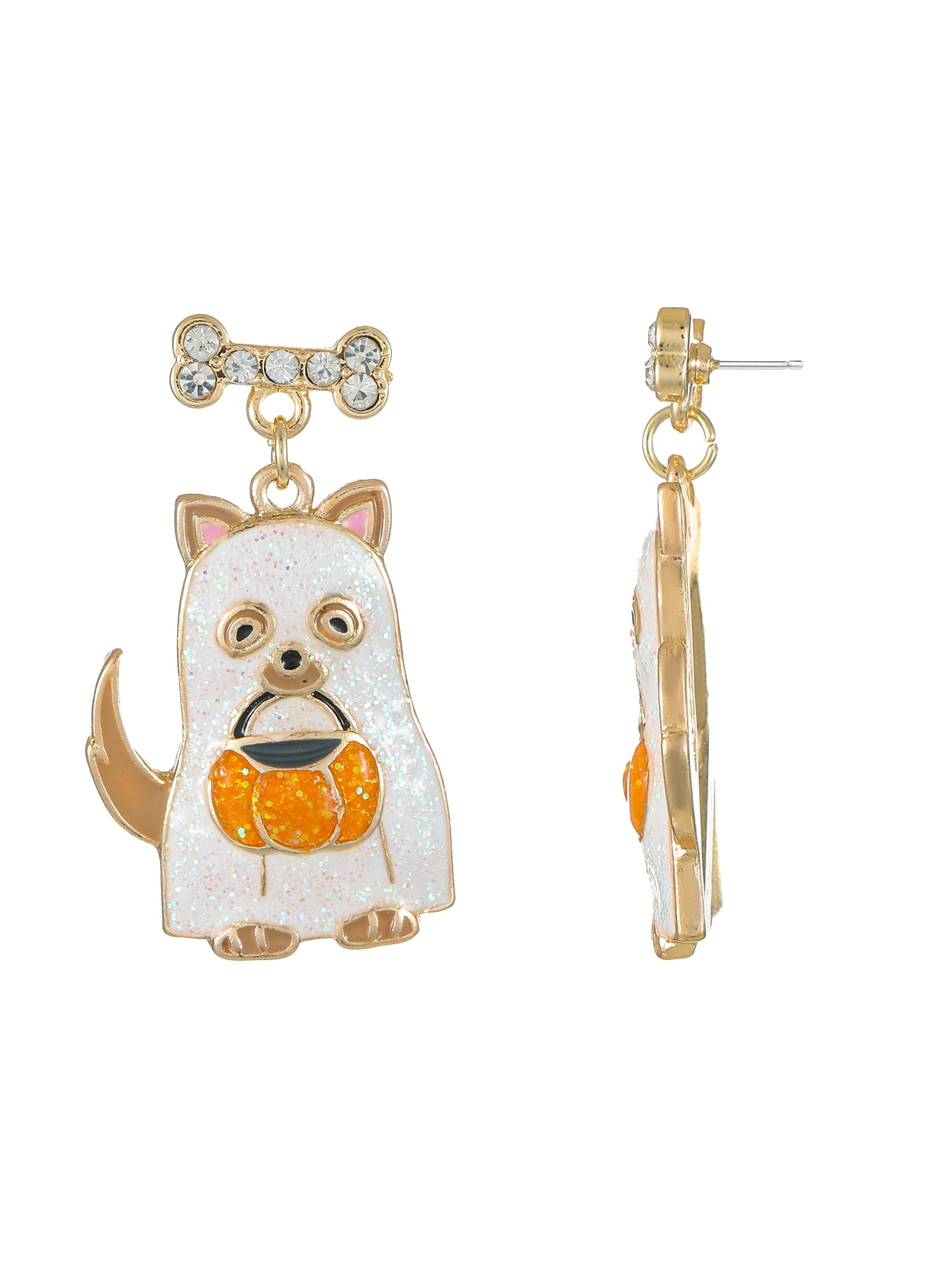 Way to Celebrate Halloween Goldtone Ghost Dog Earring, 1 Pair