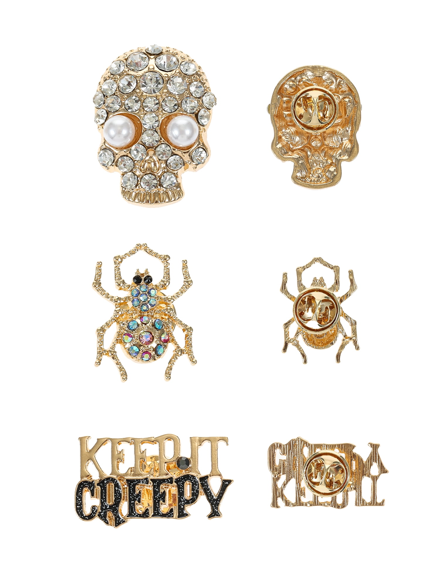 Way to Celebrate Halloween Goldtone Keep it Creepy" Novelty Pins Set, 3 Pieces