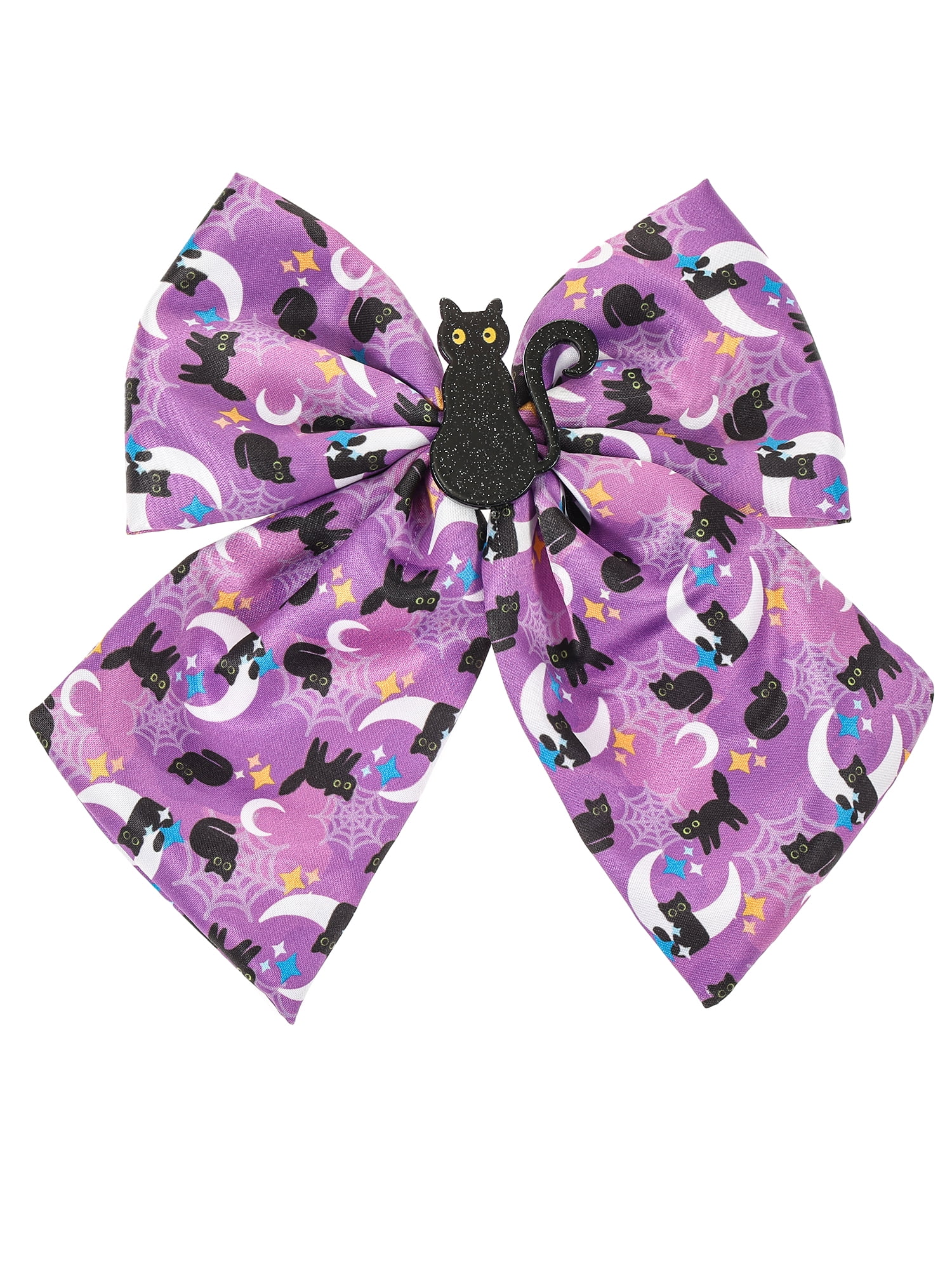 Way to Celebrate Halloween Hair Bow with Black Cat Embellishment, Purple, 1 Piece