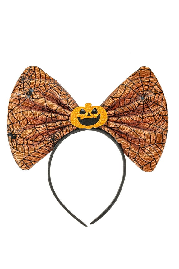 Halloween Headband with Oversized Bow, Orange, Glitter Pumpkin, 1 Piece