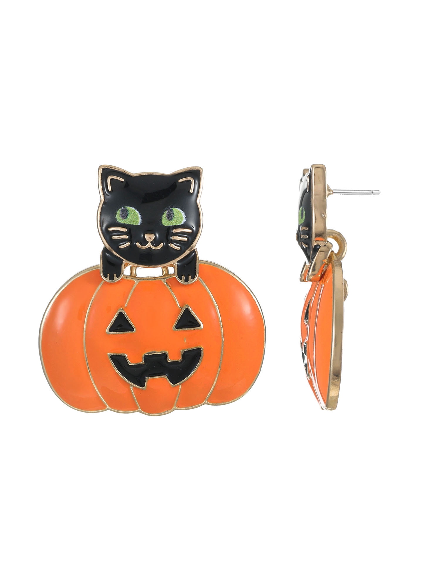 Way to Celebrate Jack-O-Lantern Cat Halloween Earrings, 1 Pair