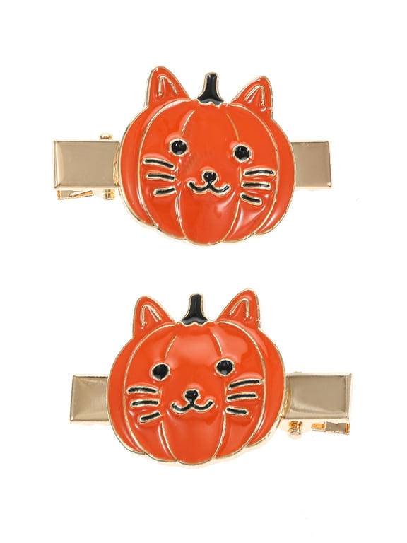 Jack-O-Lantern Cat Halloween Hair Clip Set, 2 Pieces