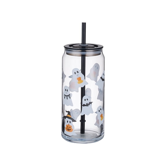 Way to Celebrate Halloween Mixed Ghost Glass Can Sipper Tumbler, 20 oz