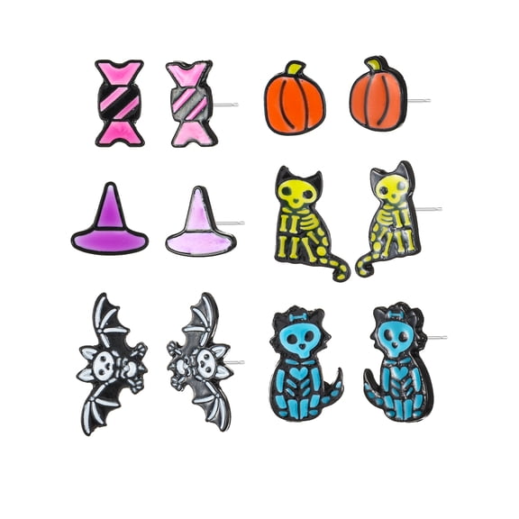 Way to Celebrate Halloween Motif Earrings, Black, 6 Pairs, Female