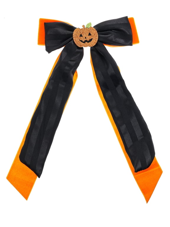 Halloween Pumpkin Long Hair Bow, Multicolor, 1 Piece, Alligator Hair Clip