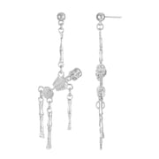 Skeleton Halloween Silver Dangle Earrings, 1 Pair