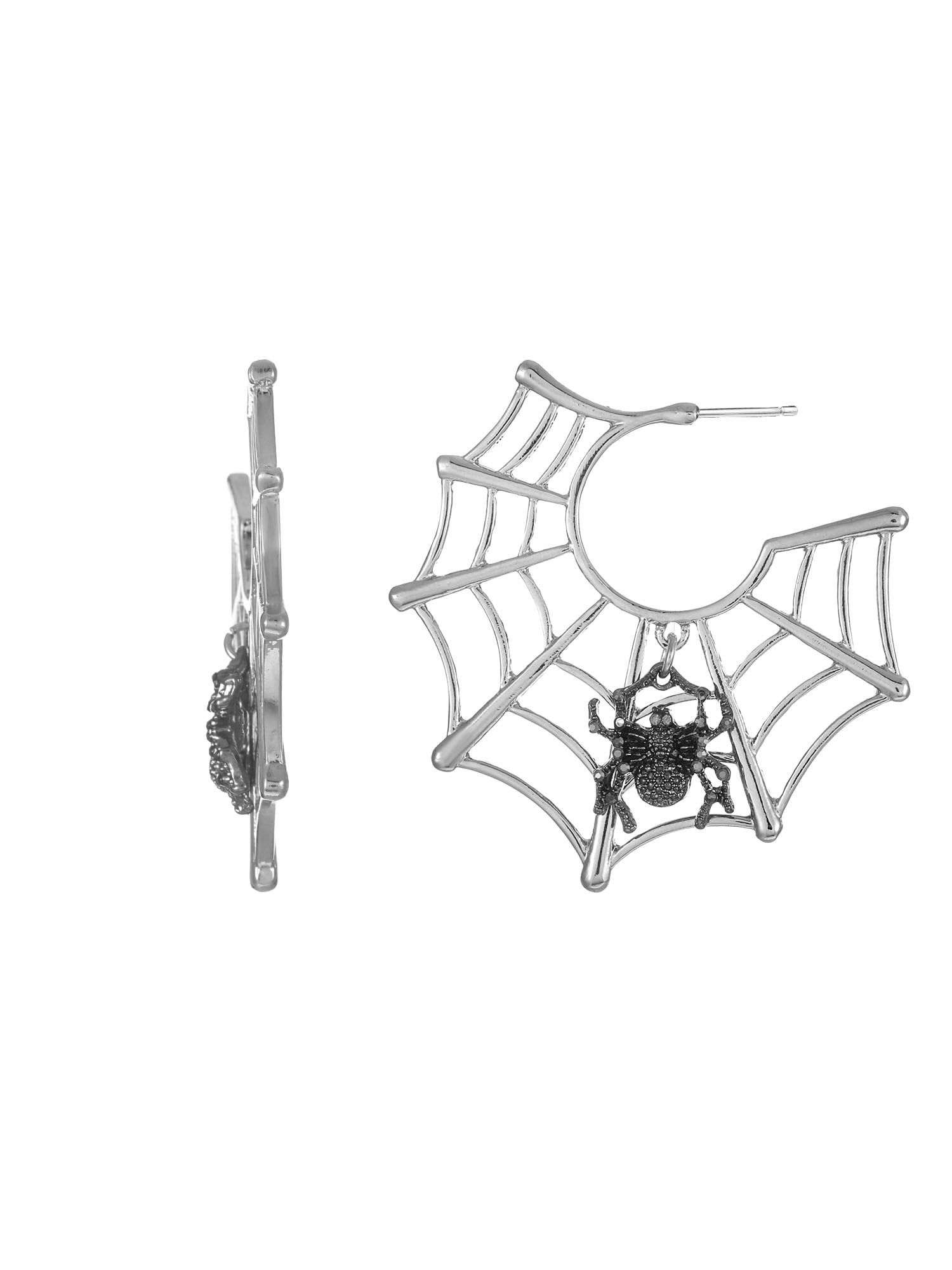 Way to Celebrate Spiderweb Halloween Silver Hoop Earrings, 1 Pair