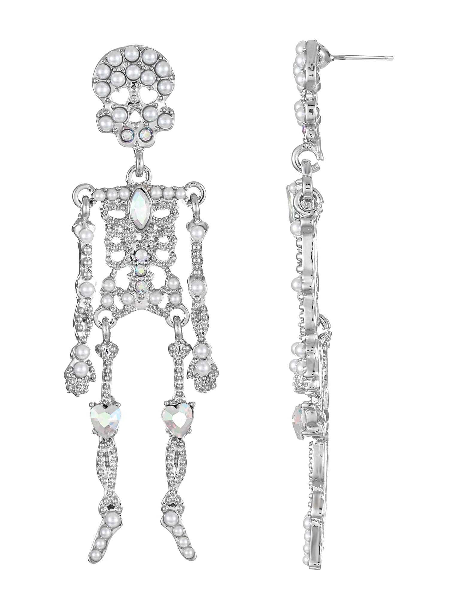 Way to Celebrate Halloween Silvertone Skeleton Earring, 1 Pair