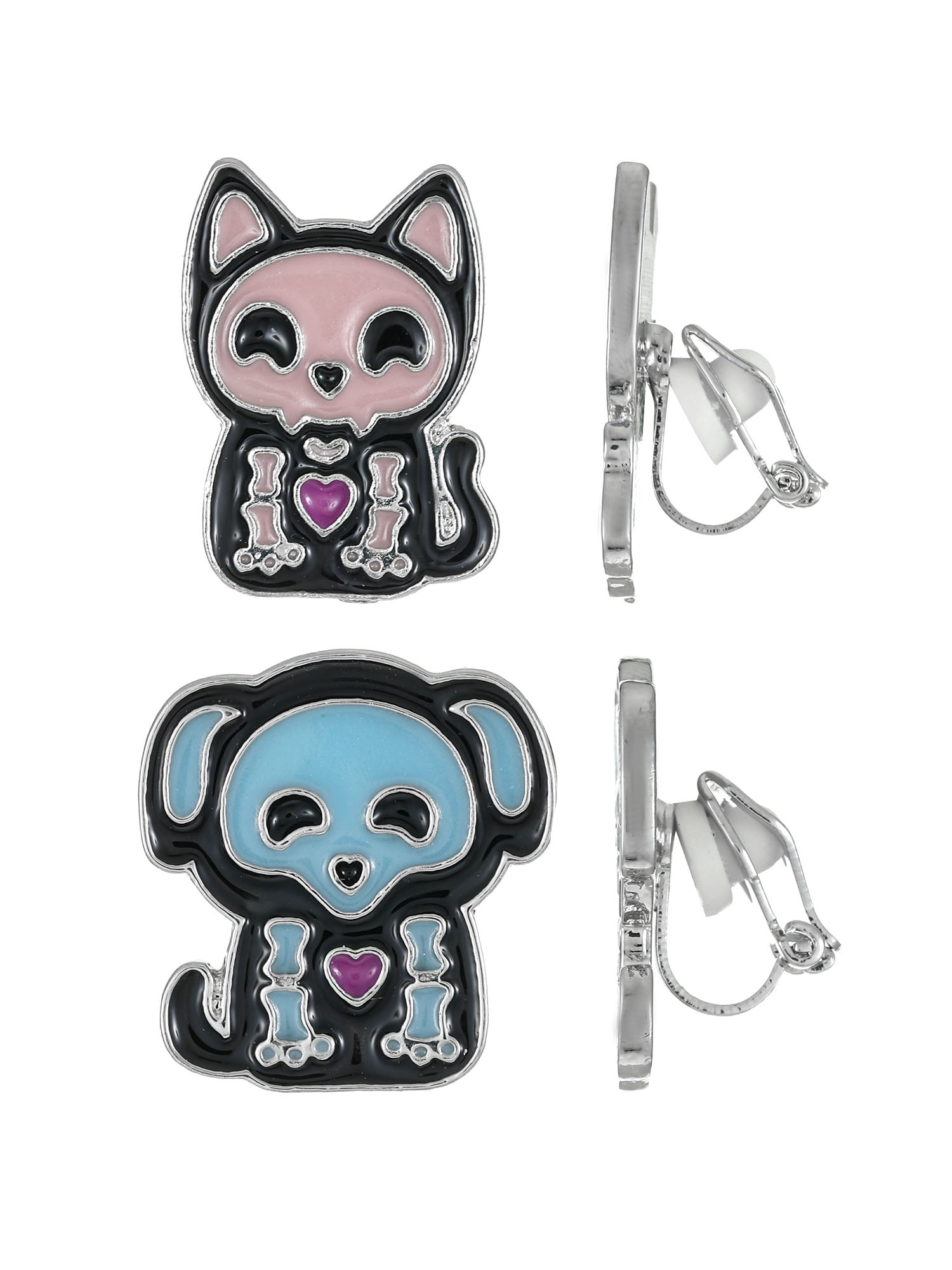 Way to Celebrate Skeleton Pet Halloween Clip-On Stud Earrings, 2 Pairs