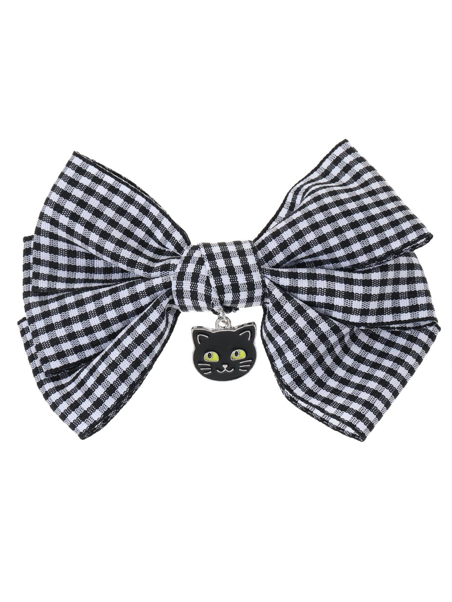 Way to Celebrate Halloween Women's Black Cat Gingham Bow Hair Clip, Multicolor, 1 Piece, Alligator Hair Clip
