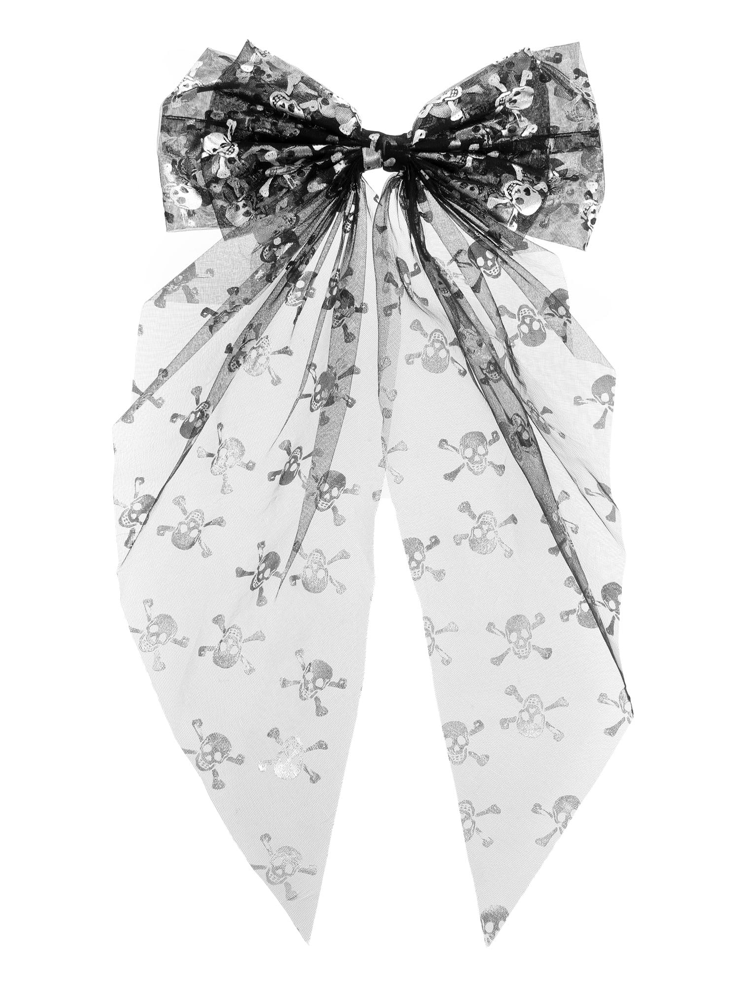 Way to Celebrate Halloween Women's Metallic Skull Print Tulle Hair Bow, Multicolor, 1 Piece, Barrette Hair Clip
