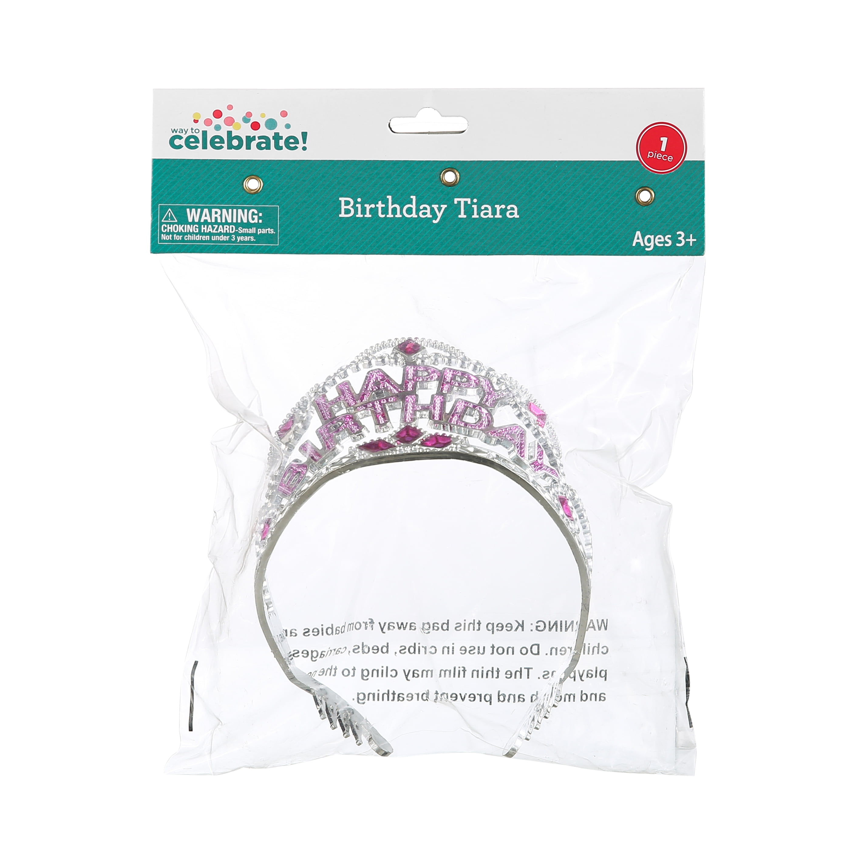 Way to Celebrate Happy Birthday Tiara 1 Carat Crown Red & Silver Stones for Child Assembled Product Height 5"