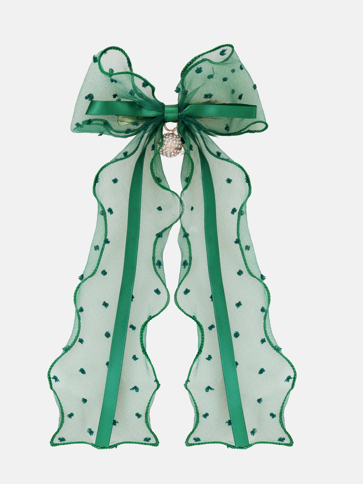 Way to Celebrate Holiday Women's Green Embellished Hair Bow, 1 Piece, Barrette Hair Clip