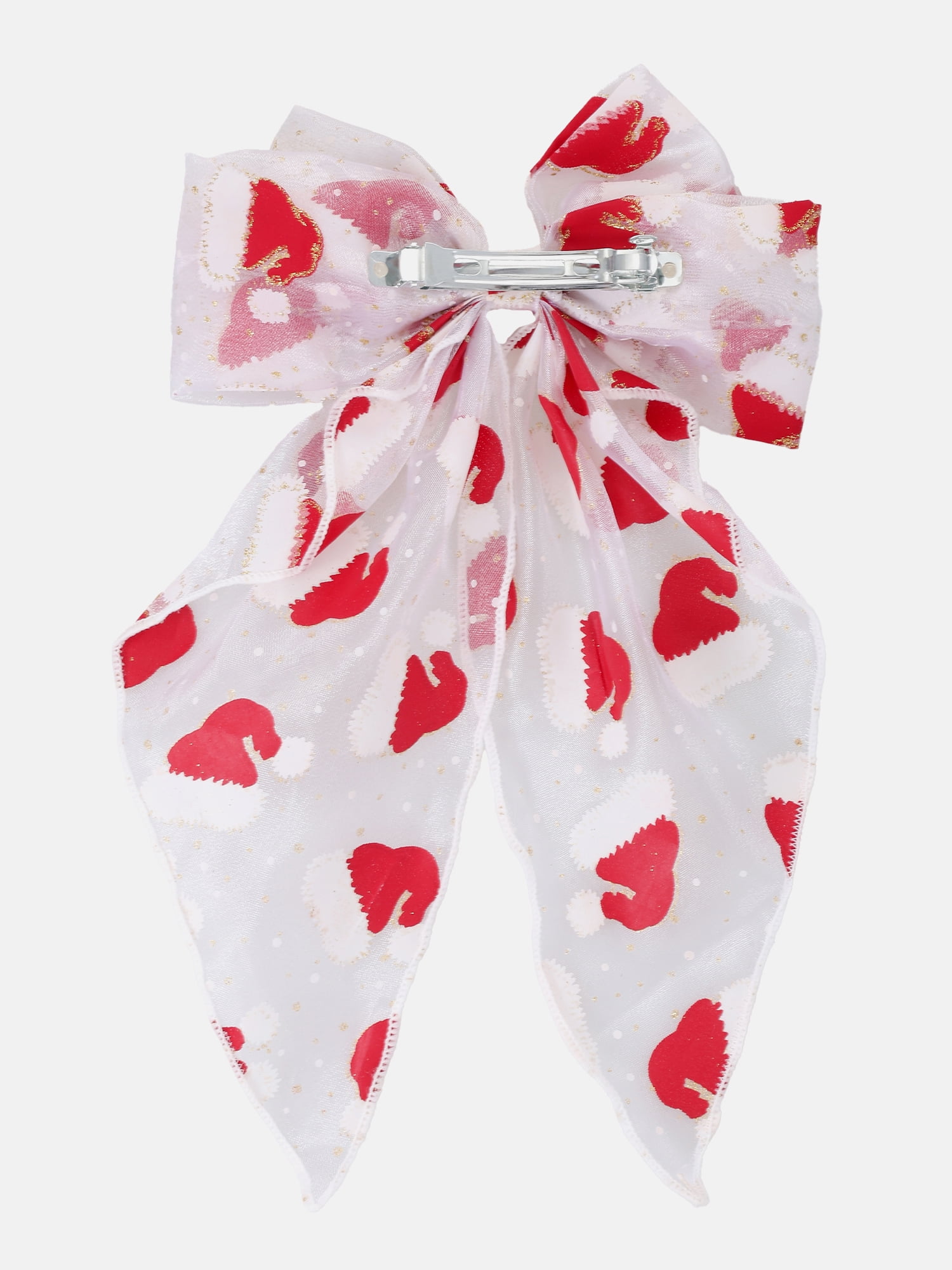 Way to Celebrate Holiday Women's Santa Hat Print Hair Bow, Red/White, 1 Piece, Barrette Hair Clip