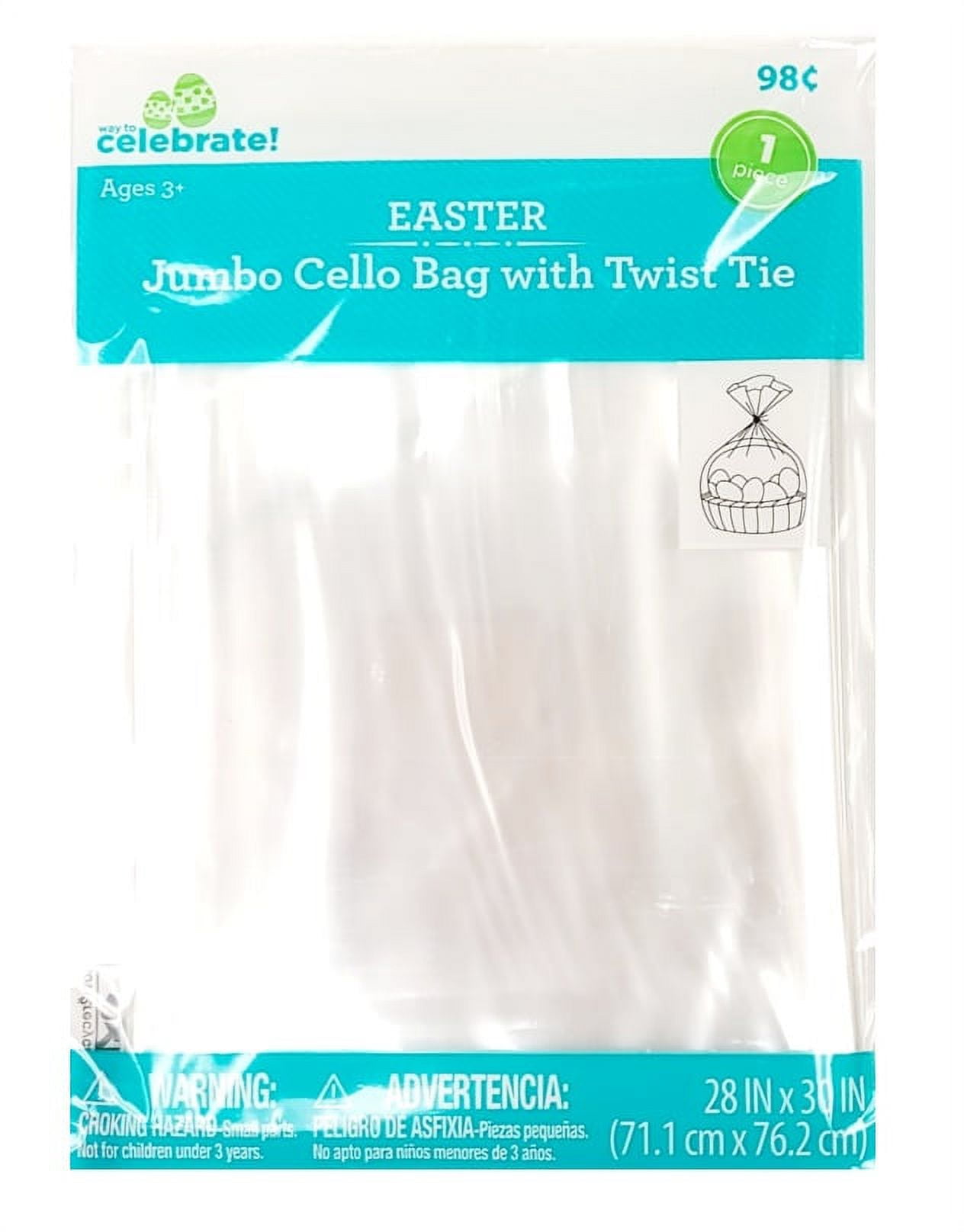 Way to Celebrate! Jumbo Easter Basket Cello Bag 28"x30" with Twist Tie
