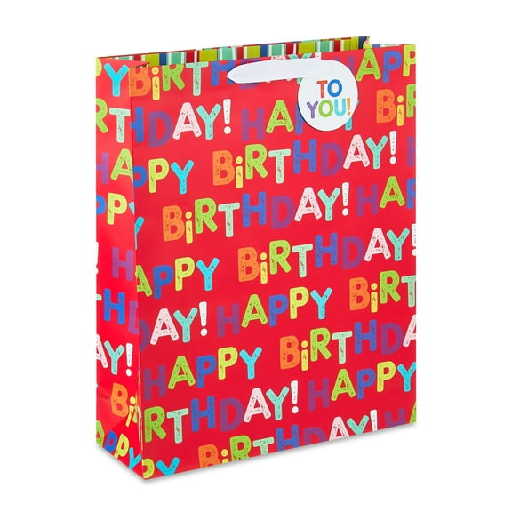 Red Happy Birthday Paper Gift Bag, 14.5" x 18", by Way To Celebrate