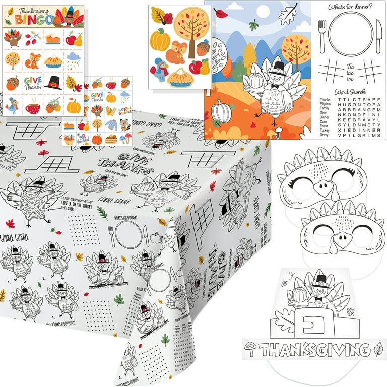 Kids Thanksgiving Activity Paper Table Cover 54 X 88